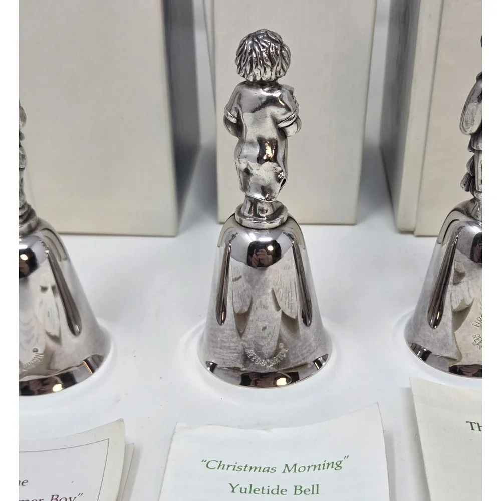 Reed & Barton Yuletide Bell Lot 8 Silverplate Christmas Figural Bells w/ Boxes